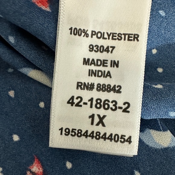 Catherines Womens Top Plus 1X Navy Blue‎ Umbrella Pattern V Neck Tunic Classid - Picture 11 of 11